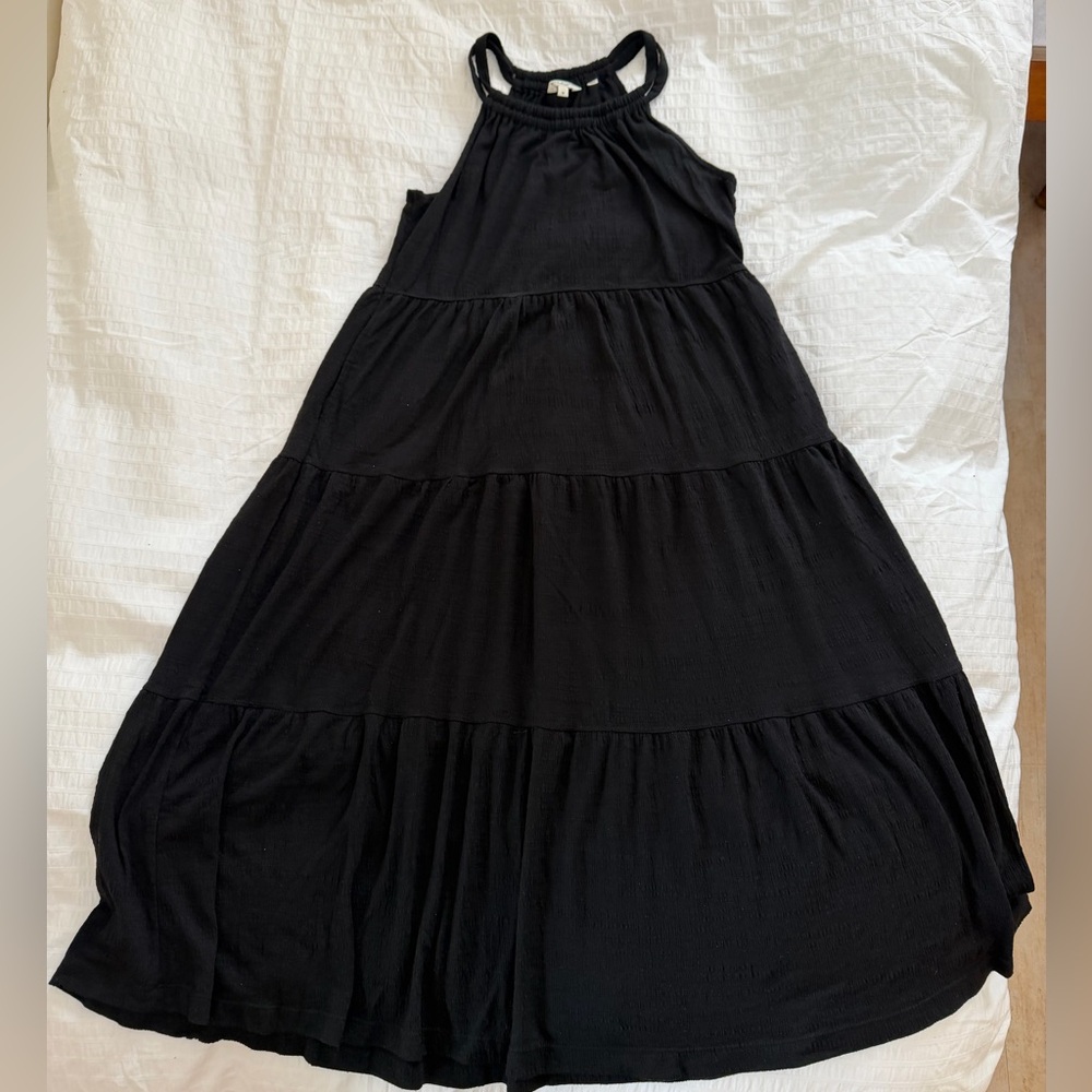 Max Studio Black Halter Tiered Maxi Dress